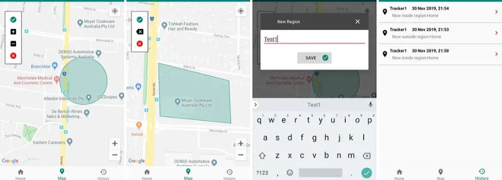 Animal Tracking Network Geo Fence Alerts. screenshot of app testing.