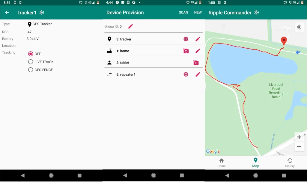 Animal Tracking Network ripple commander app screenshot.  tracker1 position.