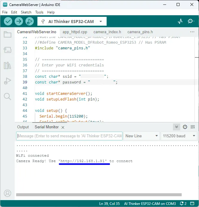 camerawebserver get ip address in IDE