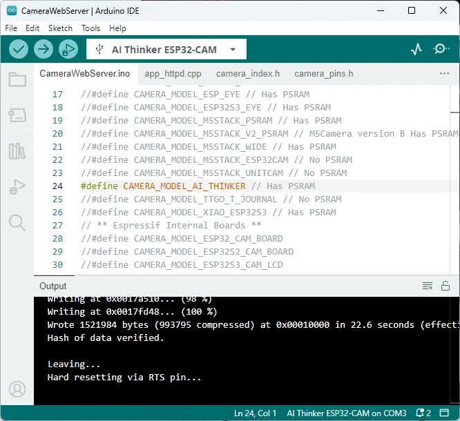upload-camerawebserver code in Arduino IDE