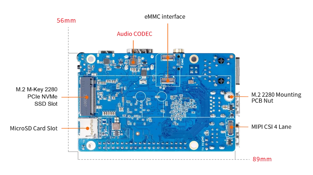  Orange Pi 4 pro Bottom View with parts name